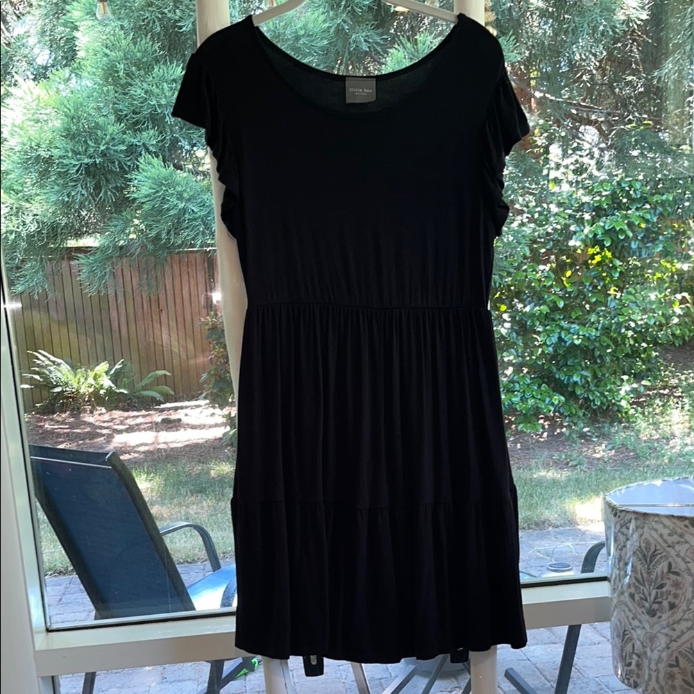 Olivia Rae Black Smocked Mini Sundress with Flutter Cap Sleeves